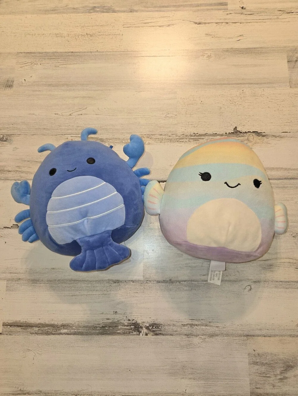 Squishmallows Blue Crab & Pastel Rainbow Fish Plush Duo Lobert & Canda Lot Of 2